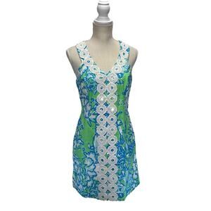 Lilly Pulitzer Women’s Shift Dress Sz 8 Green Trudy Go Go Hahbah Pique Lace Trim